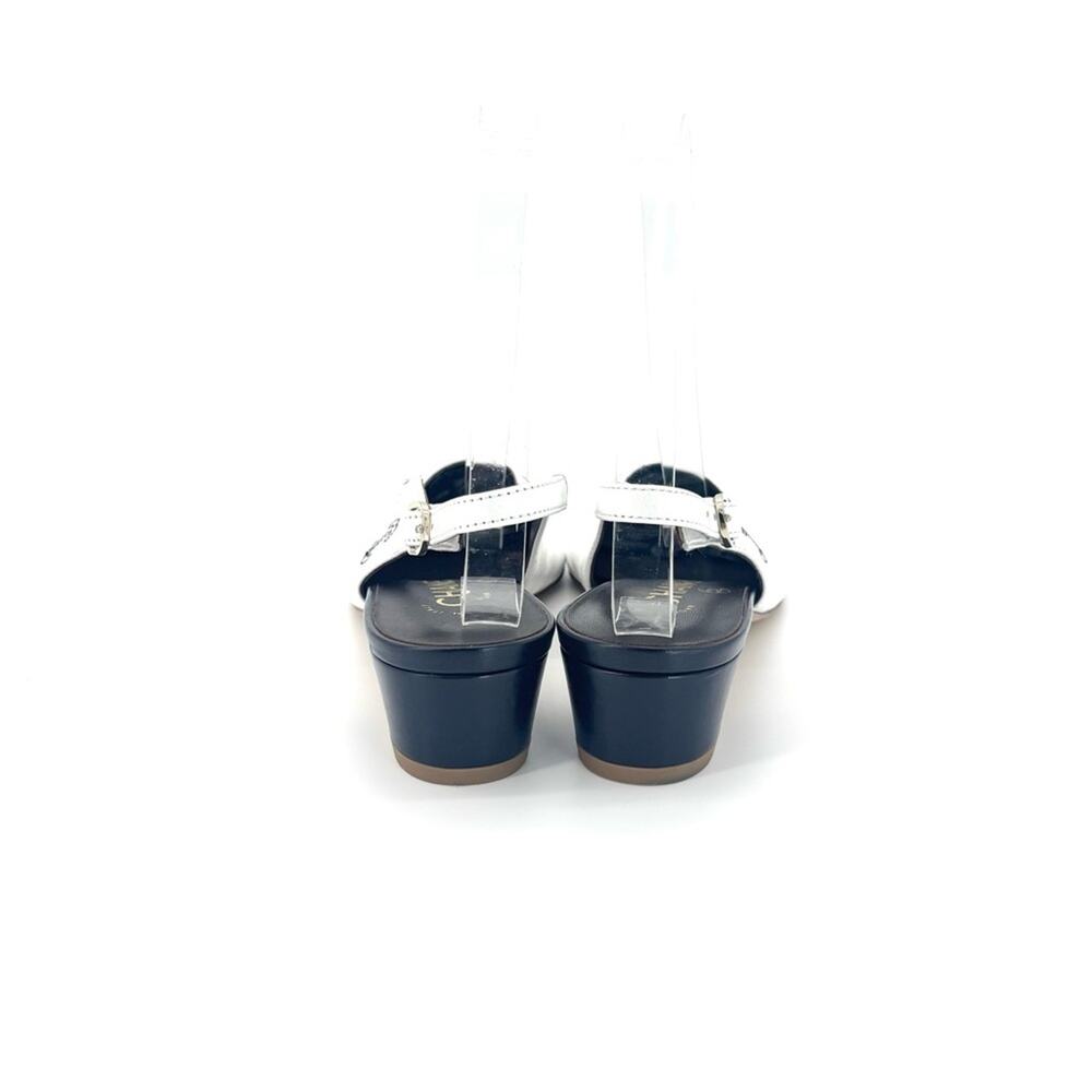 NEW Chanel Calfskin CC Logo Cap Toe White Dark Navy Slingback Low Heel Pumps 36 - Picture 7 of 9
